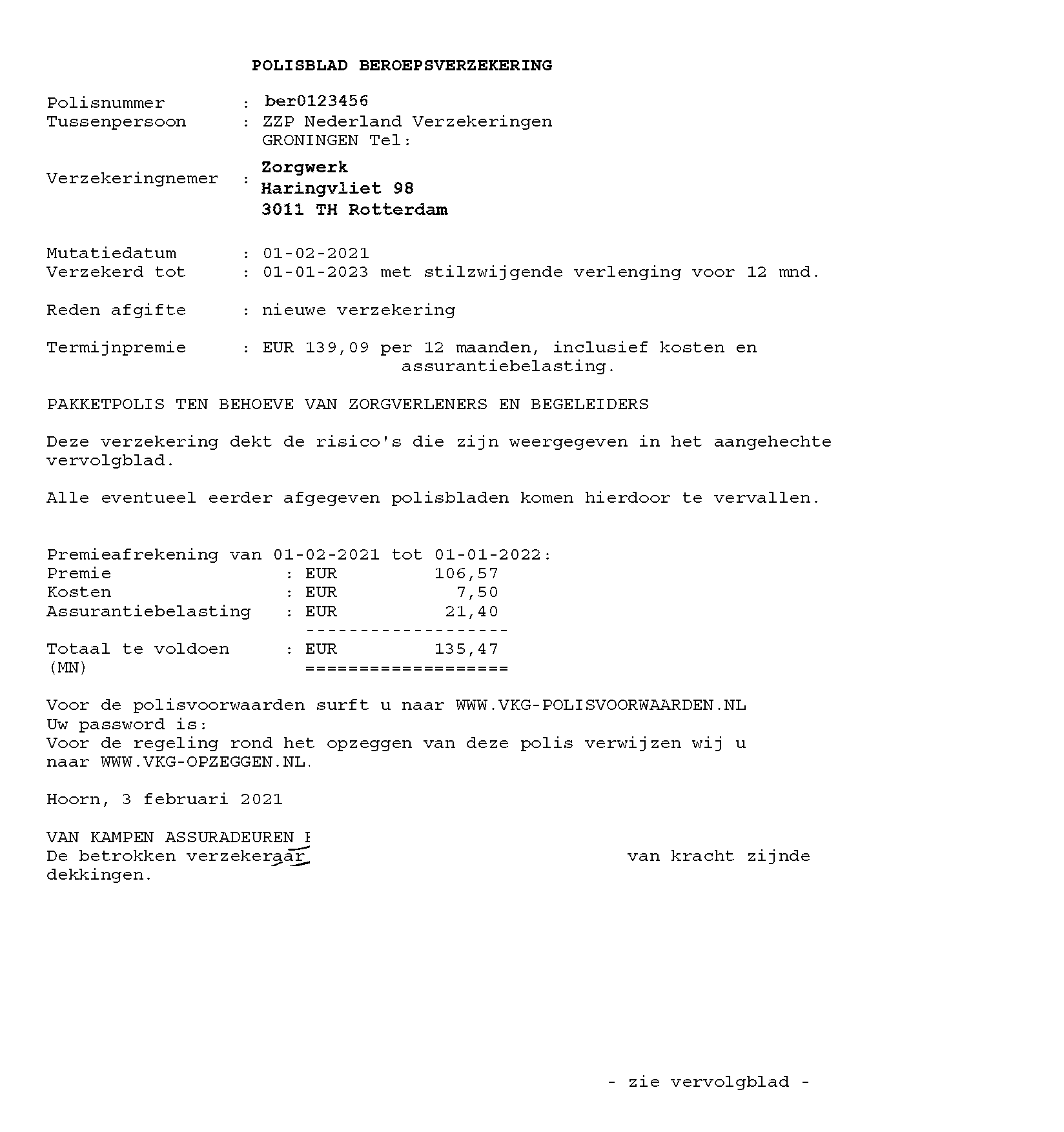 kosten aansprakelijkheidsverzekering